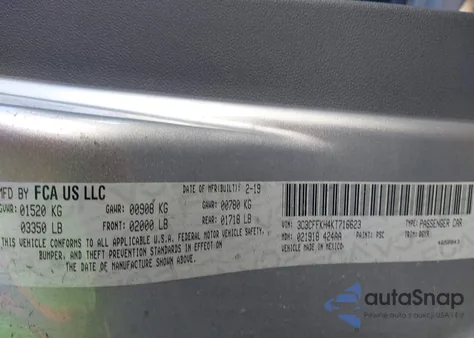 2019 Fiat 500 Pop из США, поврежденный, VIN 3C3CFFKH4KT716623